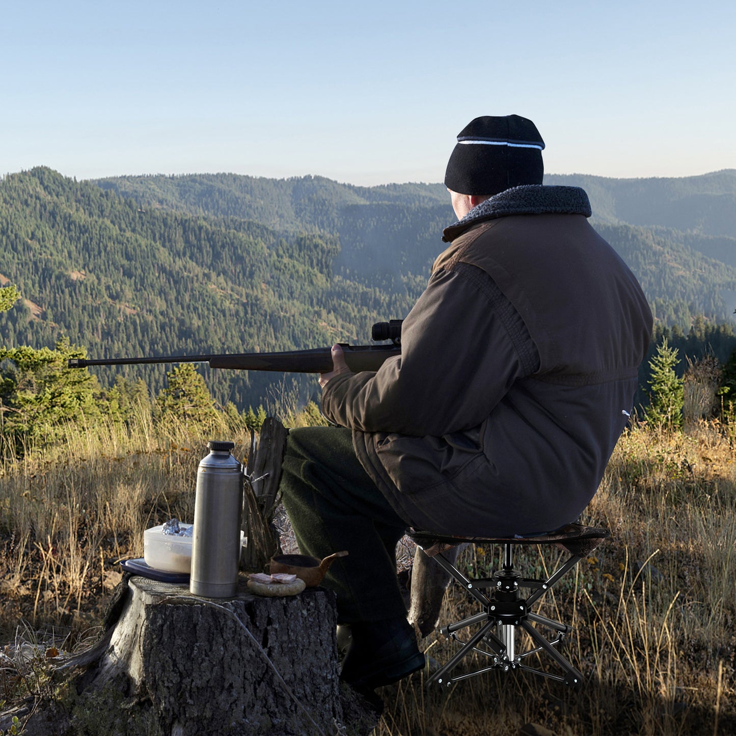 360° Swivel Folding Camping Stool with Anti-Sink Feet