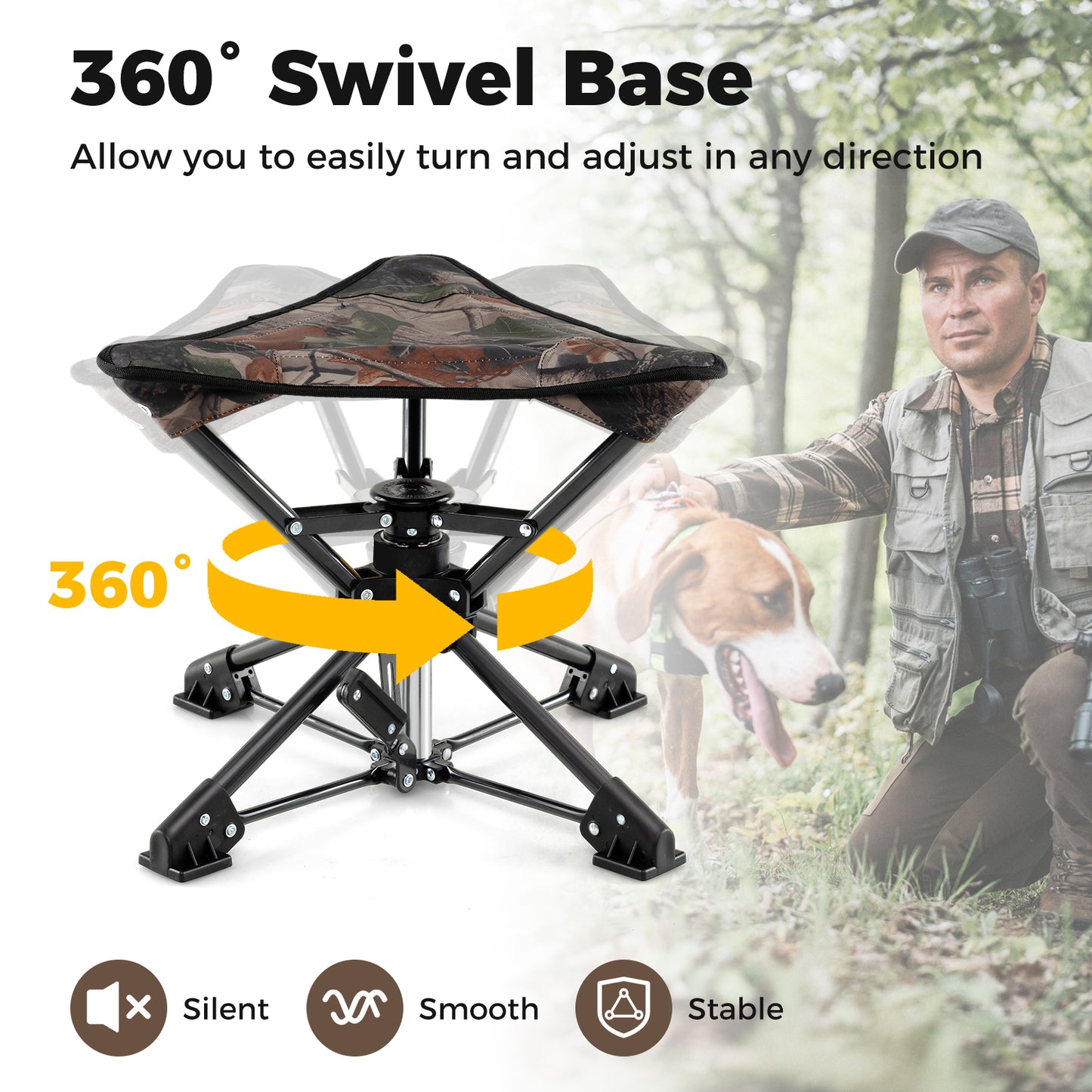 360° Swivel Folding Camping Stool with Anti-Sink Feet