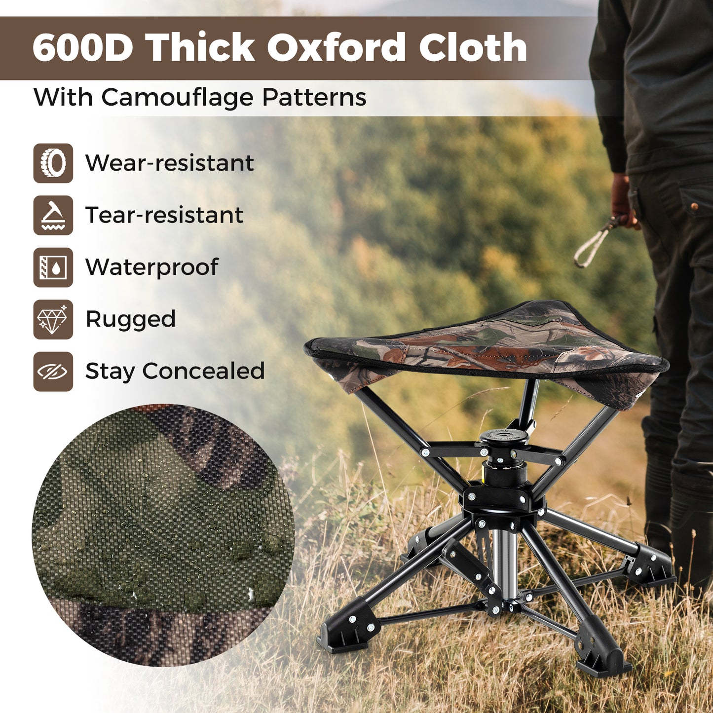360° Swivel Folding Camping Stool with Anti-Sink Feet