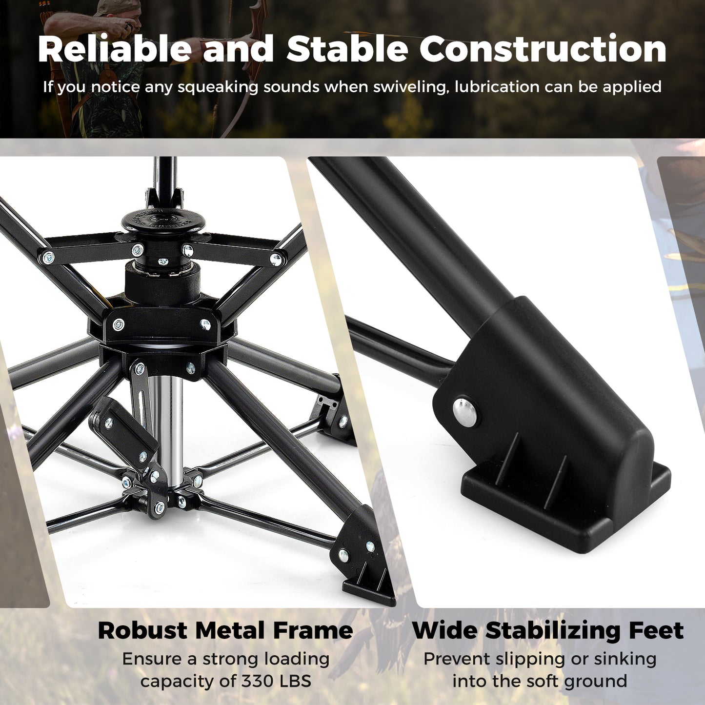 360° Swivel Folding Camping Stool with Anti-Sink Feet