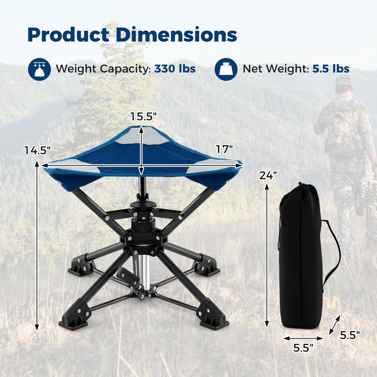 360° Swivel Folding Camping Stool with Anti-Sink Feet