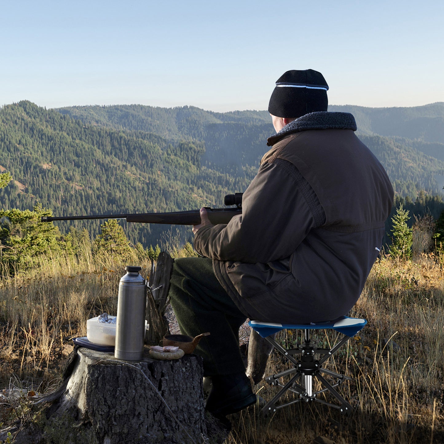 360° Swivel Folding Camping Stool with Anti-Sink Feet