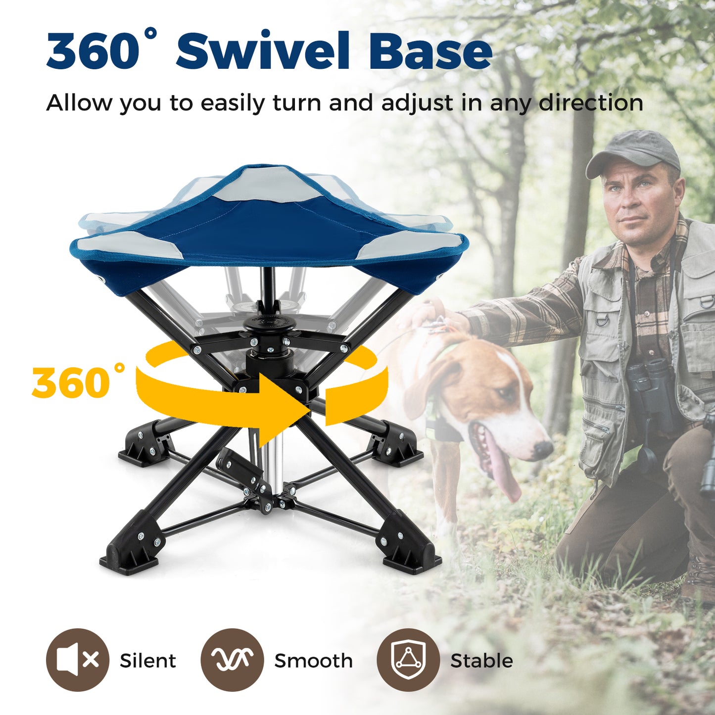 360° Swivel Folding Camping Stool with Anti-Sink Feet