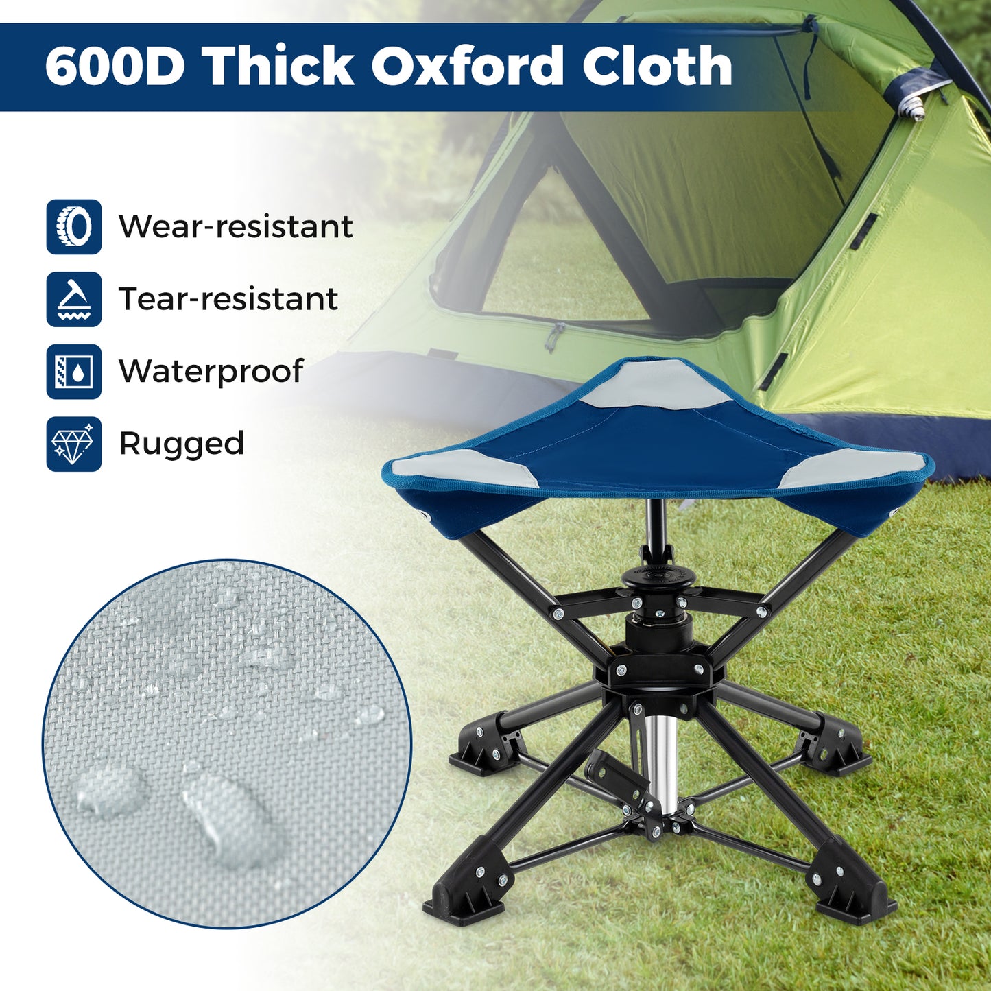 360° Swivel Folding Camping Stool with Anti-Sink Feet