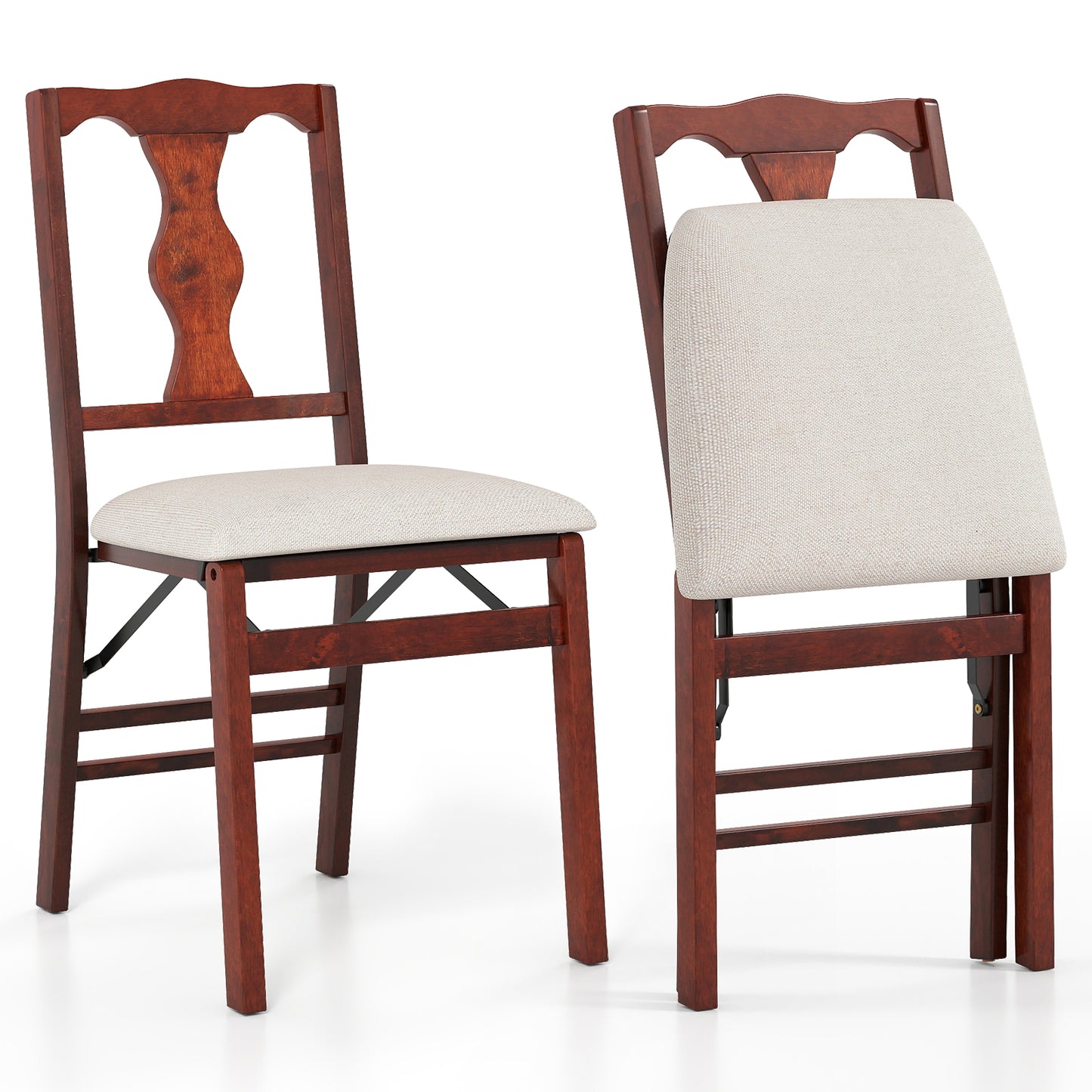 Folding Dining Chairs Set of 2 with Padded Upholstered Seats