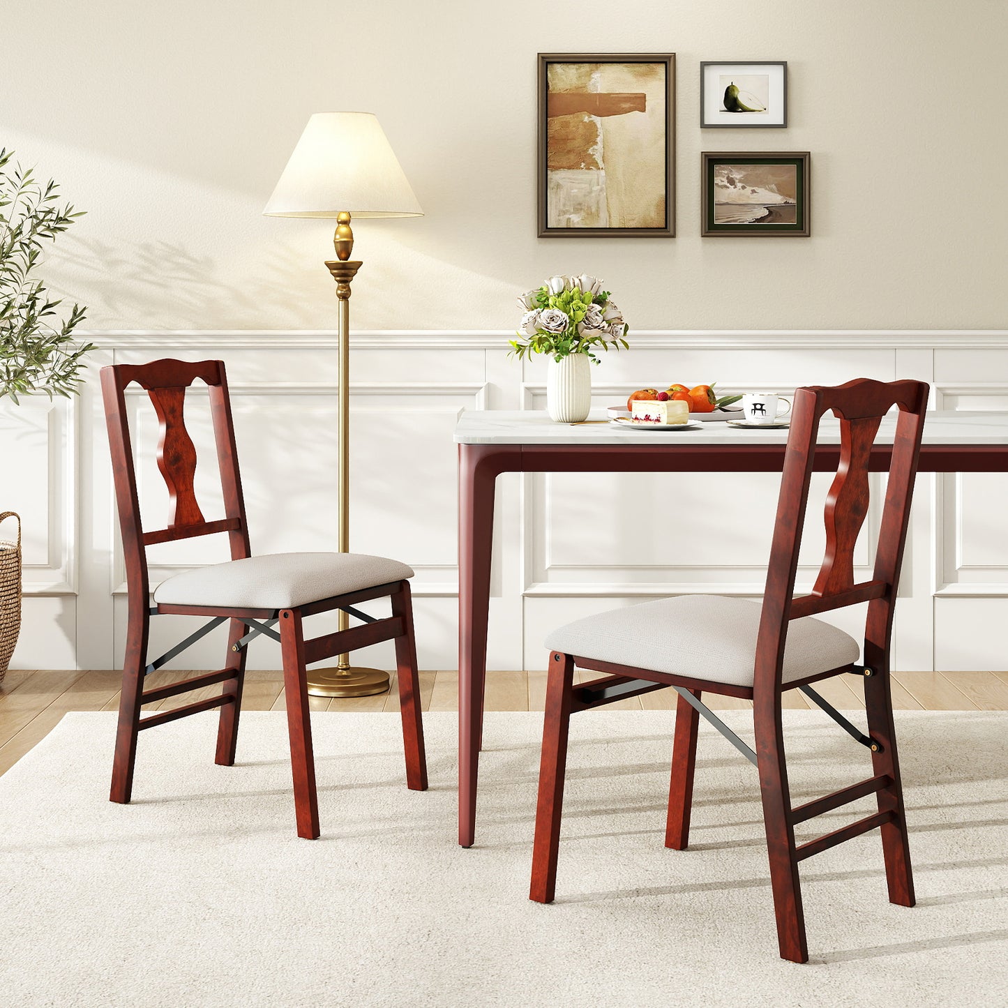 Folding Dining Chairs Set of 2 with Padded Upholstered Seats
