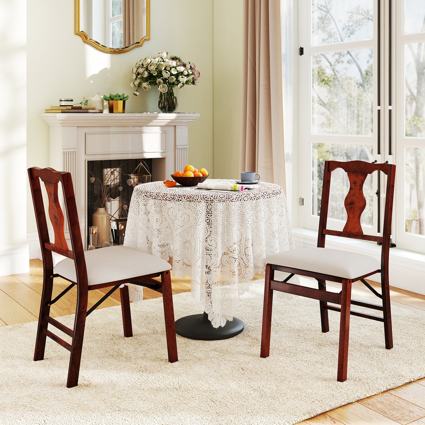 Folding Dining Chairs Set of 2 with Padded Upholstered Seats