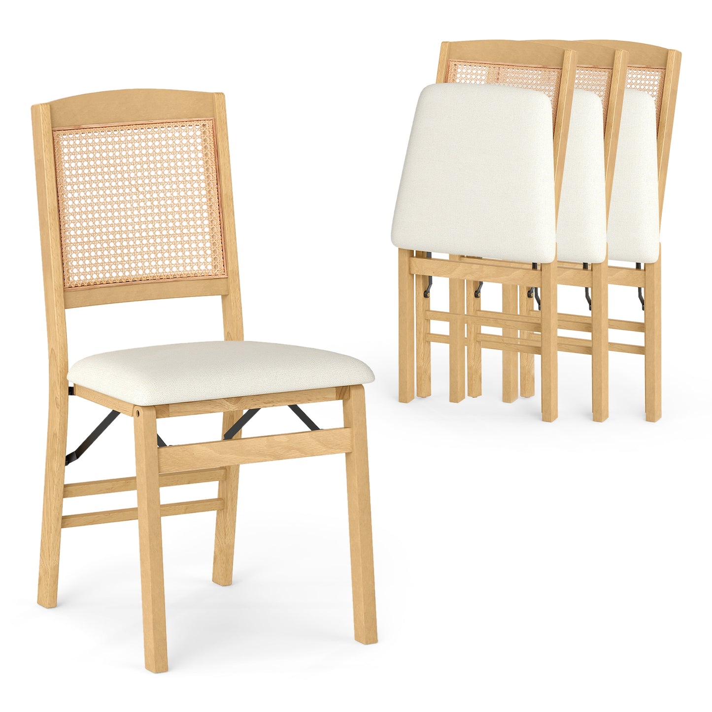 Folding Dining Chairs Set of 4 with Padded Linen Seats