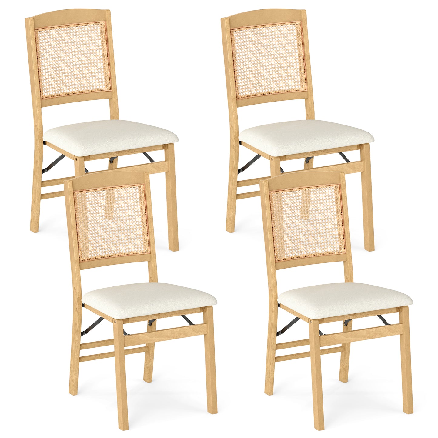 Folding Dining Chairs Set of 4 with Padded Linen Seats