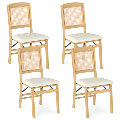 Folding Dining Chairs Set of 4 with Padded Linen Seats