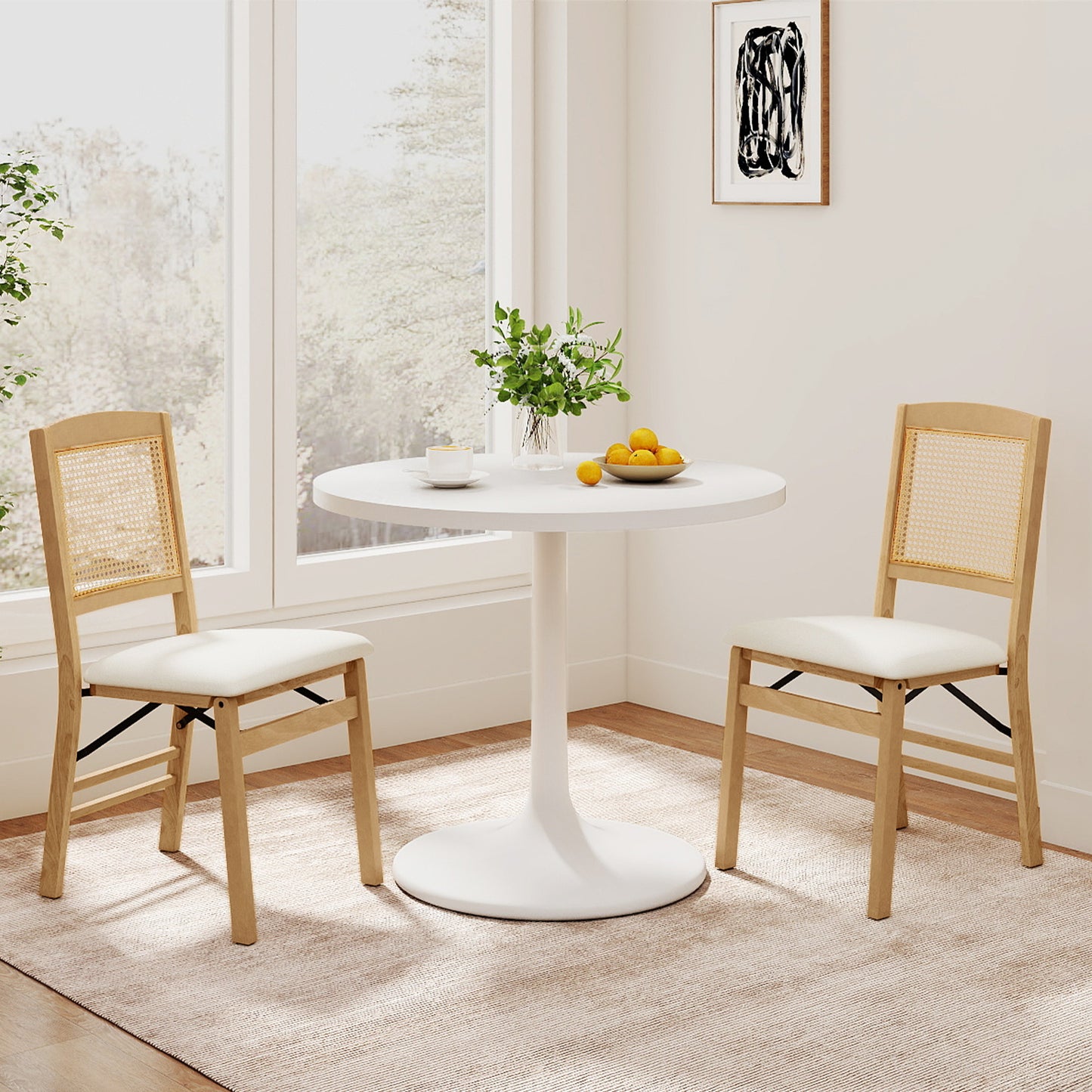 Folding Dining Chairs Set of 4 with Padded Linen Seats