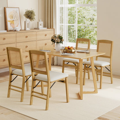 Folding Dining Chairs Set of 4 with Padded Linen Seats