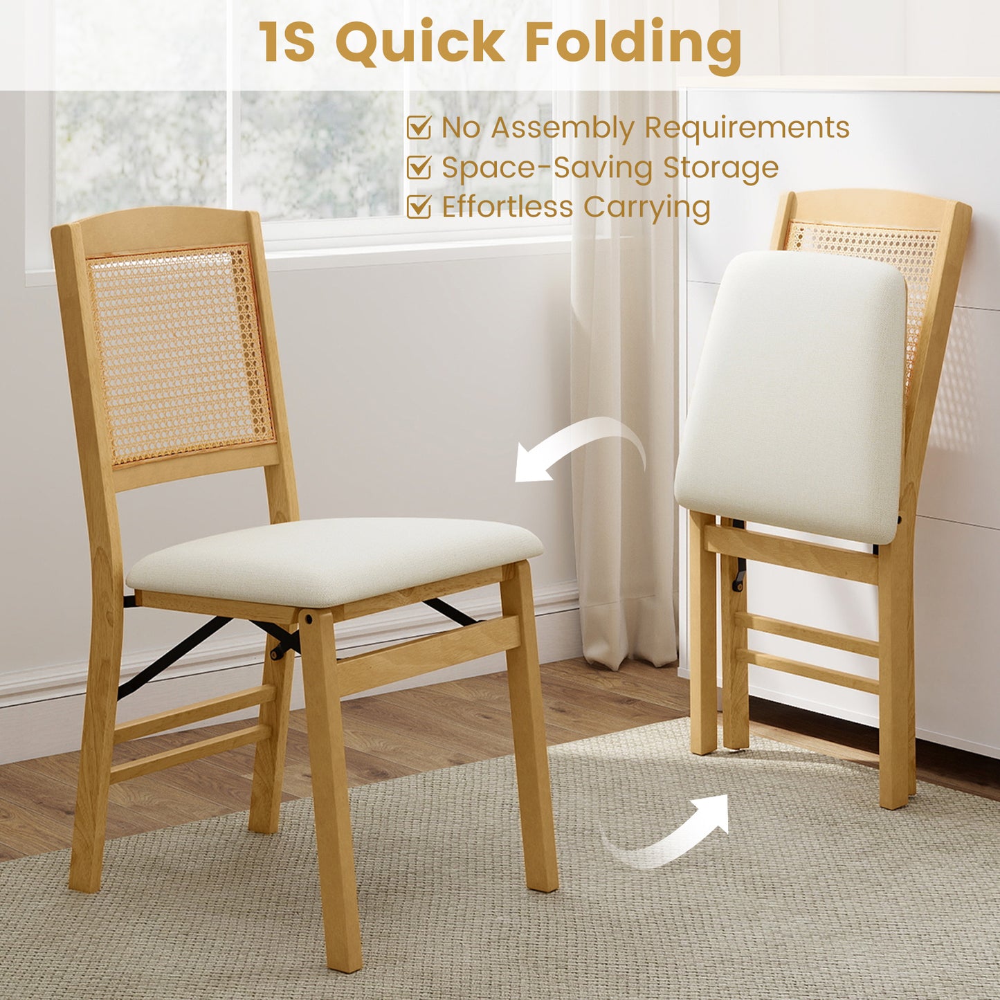 Folding Dining Chairs Set of 4 with Padded Linen Seats