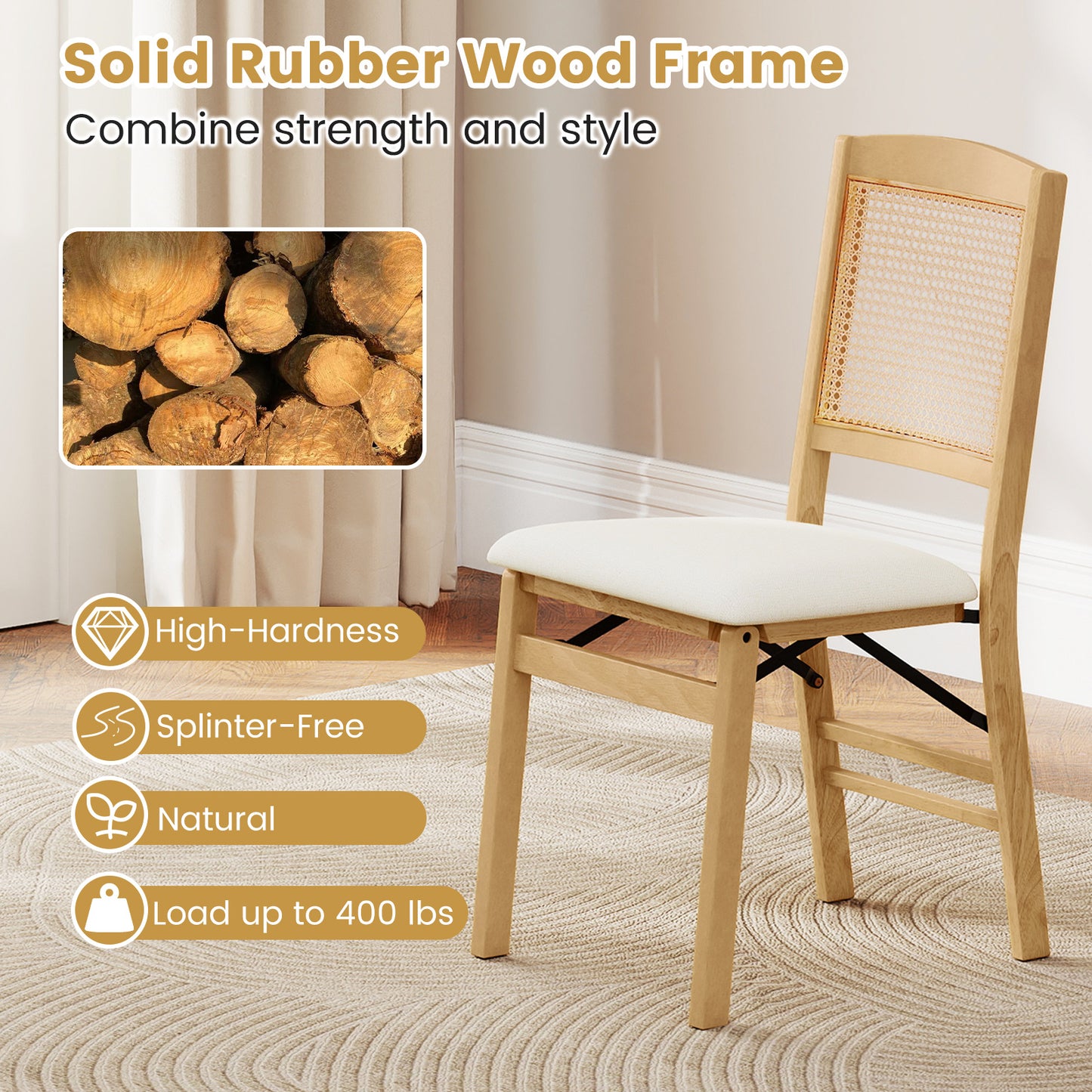 Folding Dining Chairs Set of 4 with Padded Linen Seats
