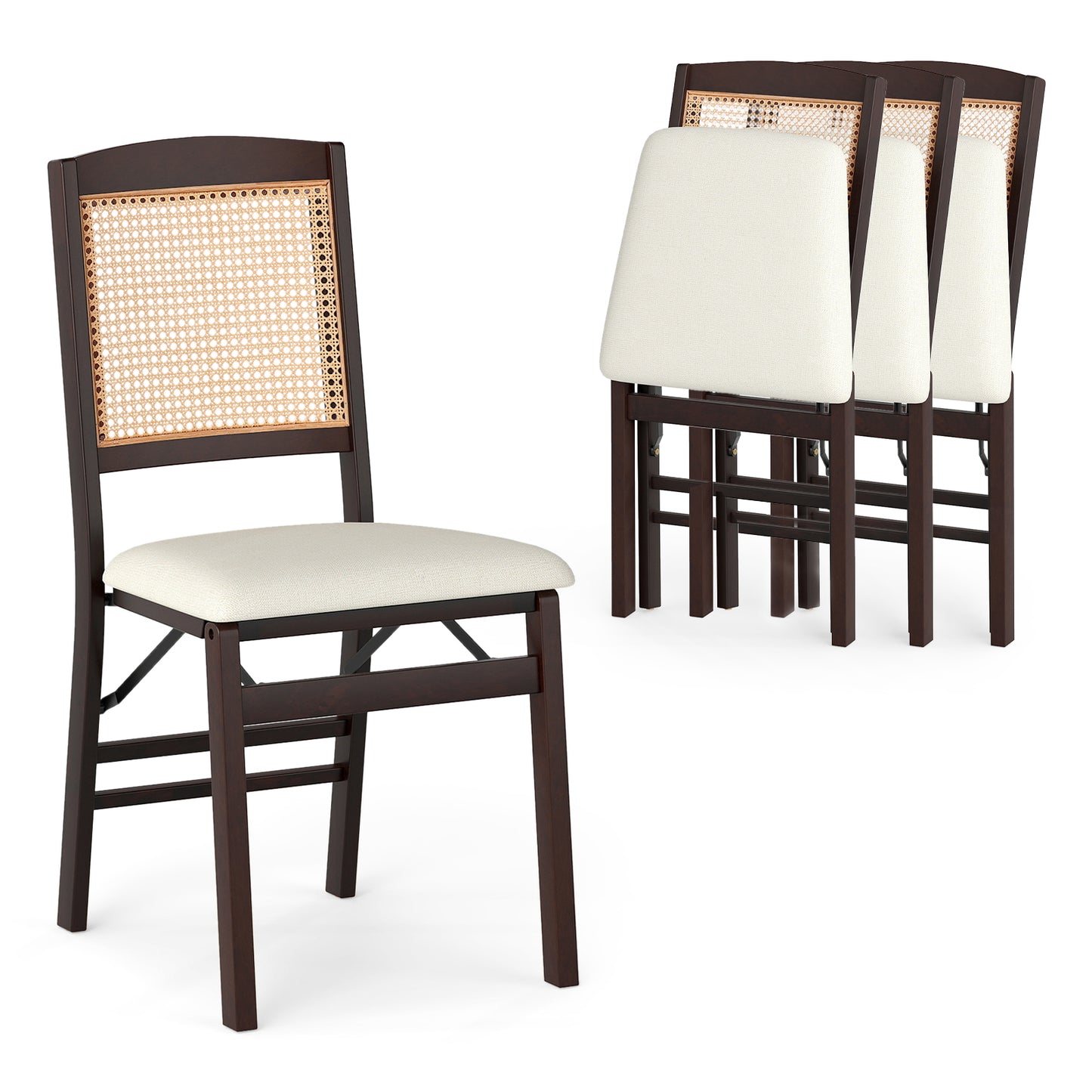 Folding Dining Chairs Set of 4 with Padded Linen Seats