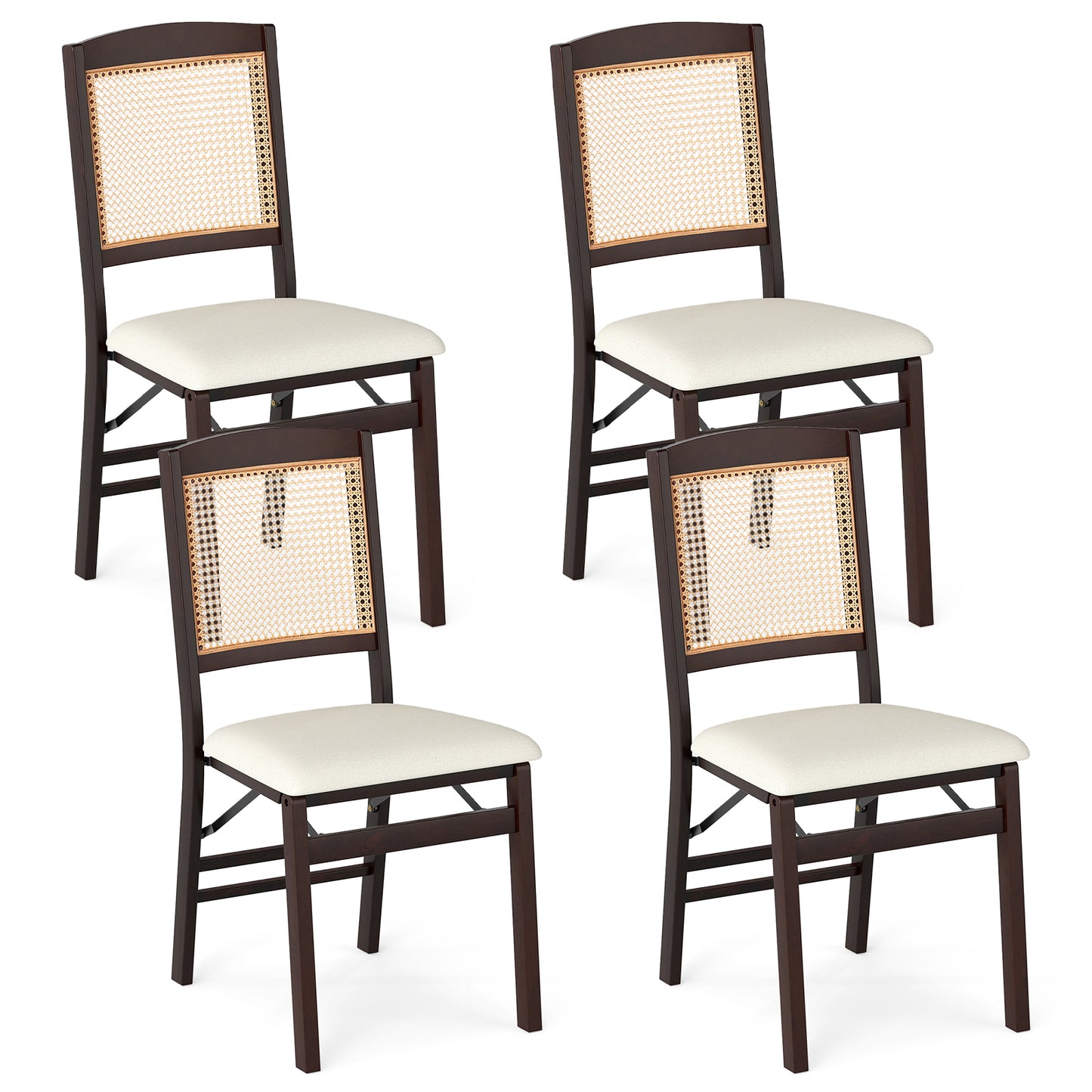 Folding Dining Chairs Set of 4 with Padded Linen Seats
