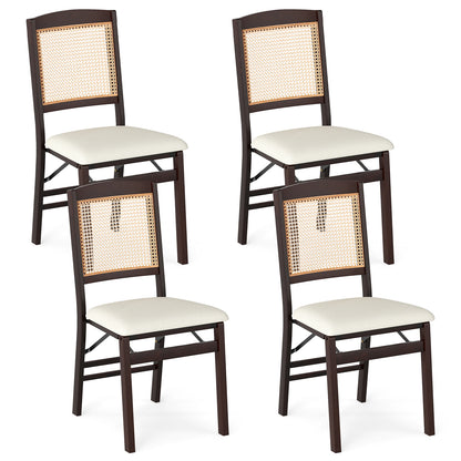 Folding Dining Chairs Set of 4 with Padded Linen Seats
