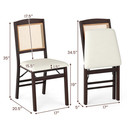 Folding Dining Chairs Set of 4 with Padded Linen Seats