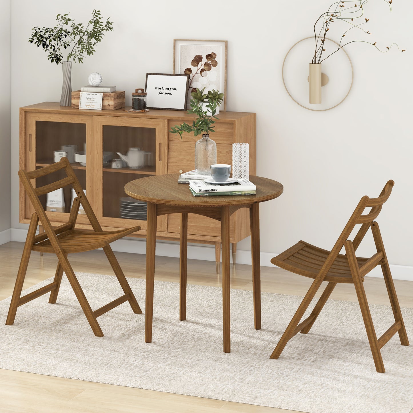 Folding Dining Chairs Set of 2 with Rubber Wood Frame