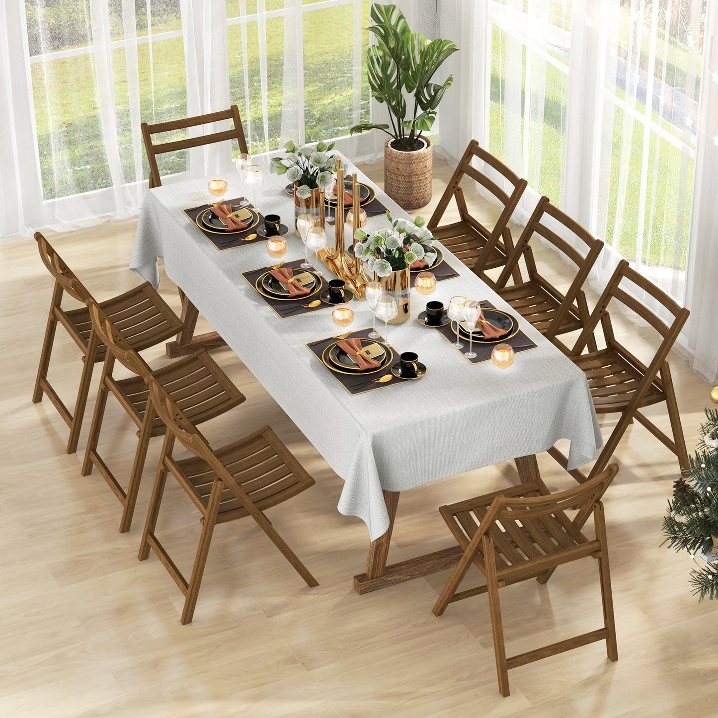 Folding Dining Chairs Set of 2 with Rubber Wood Frame