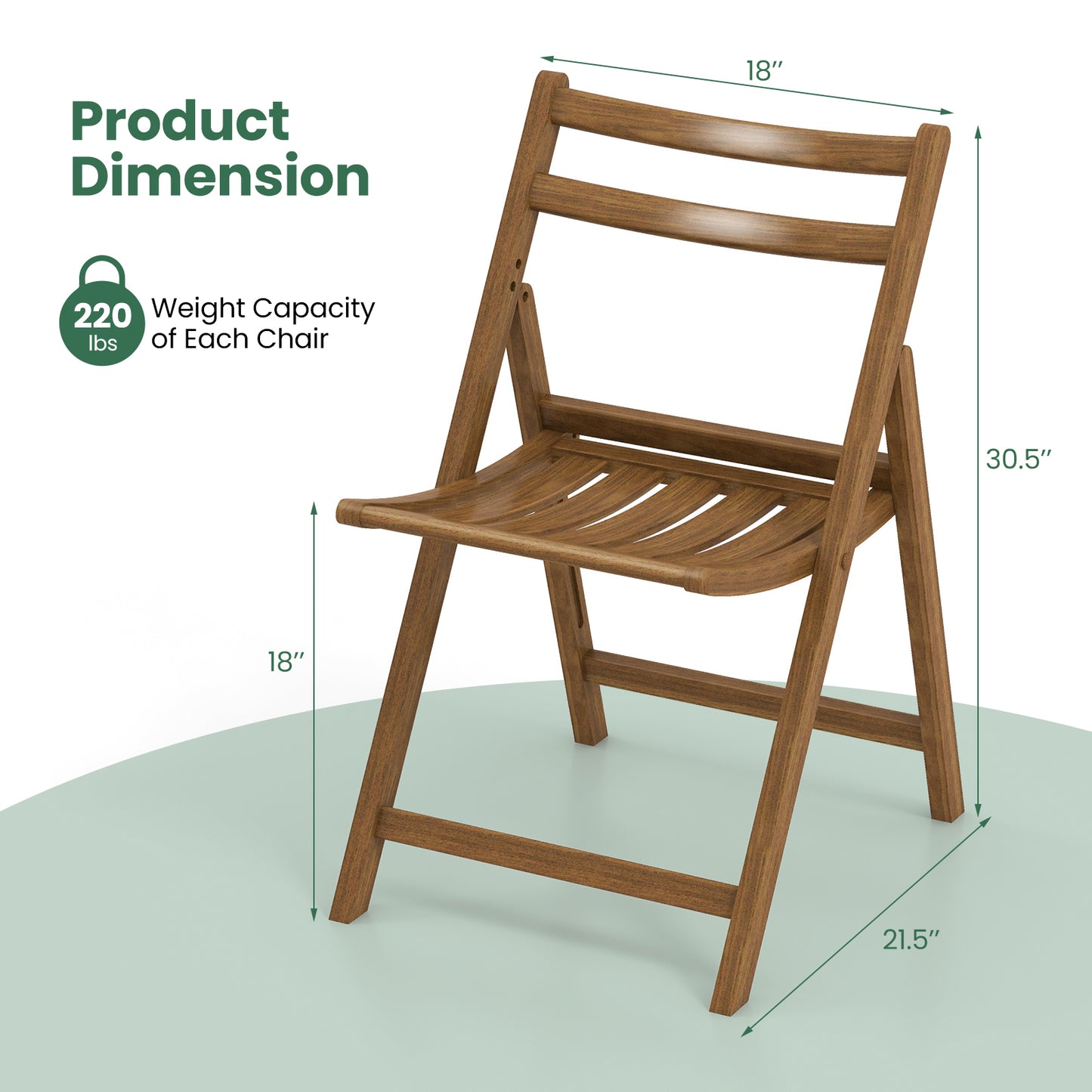 Folding Dining Chairs Set of 2 with Rubber Wood Frame