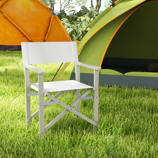 Folding Director Chair with Acacia Wood Frame - Off White