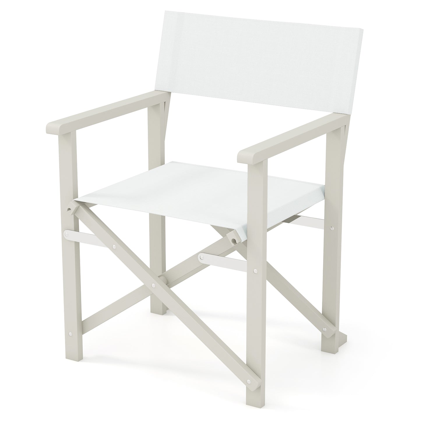 Folding Director Chair with Acacia Wood Frame - Off White