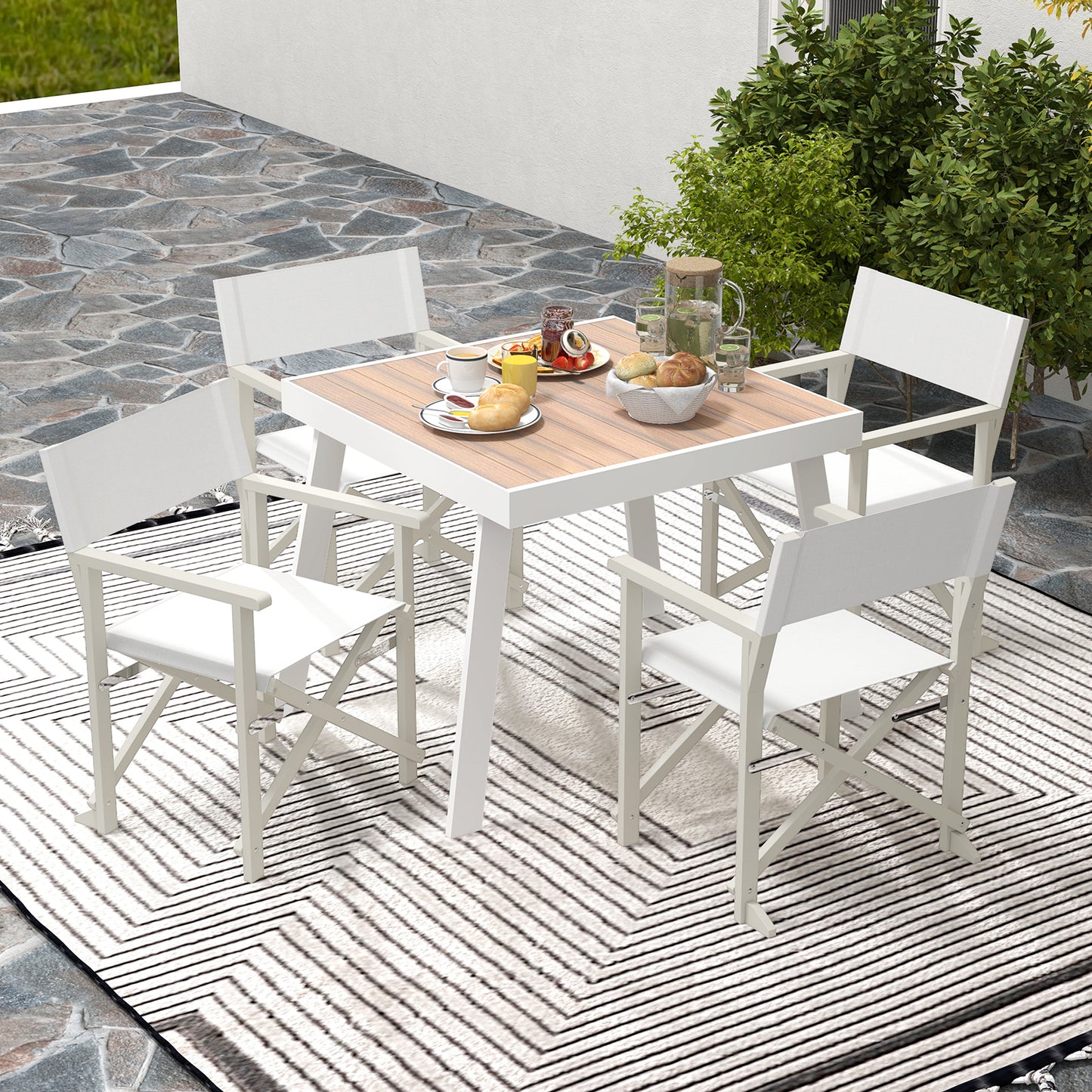 Folding Director Chair with Acacia Wood Frame - Off White