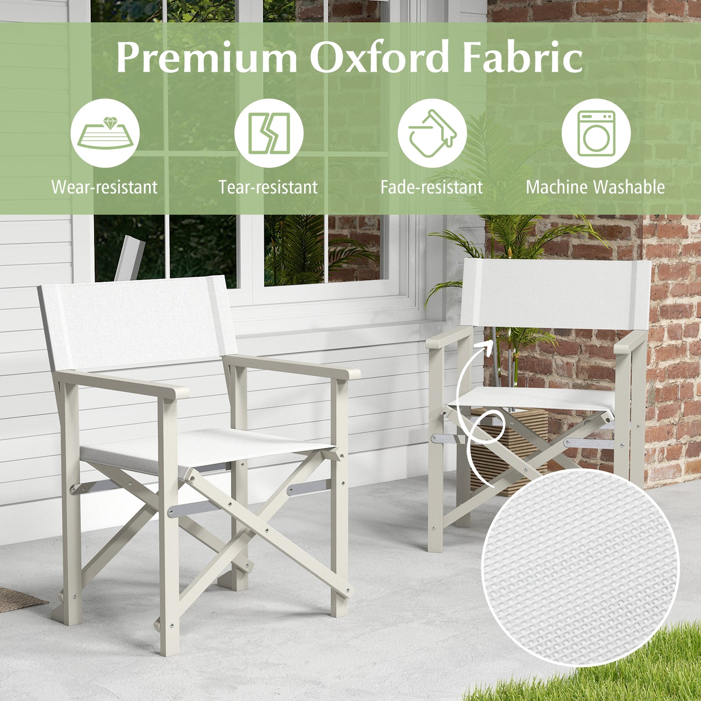Folding Director Chair with Acacia Wood Frame - Off White