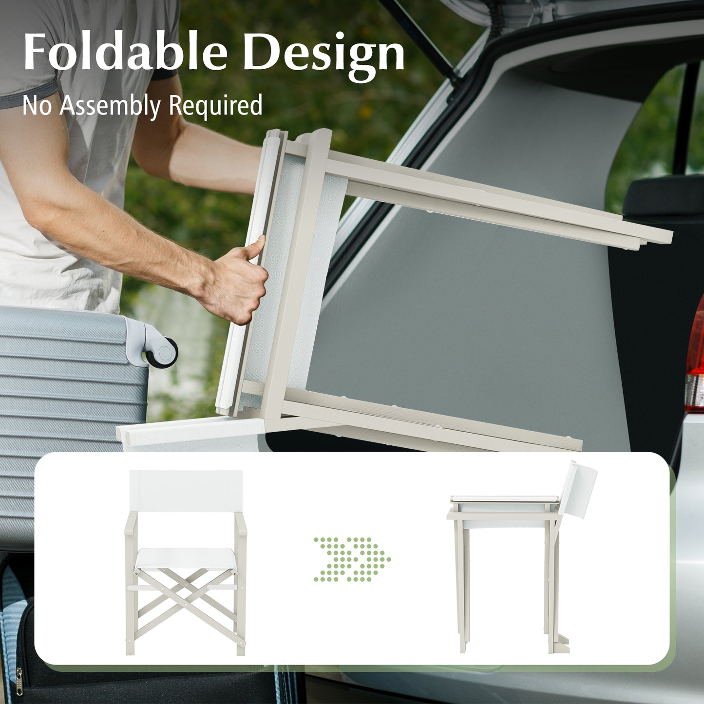Folding Director Chair with Acacia Wood Frame - Off White