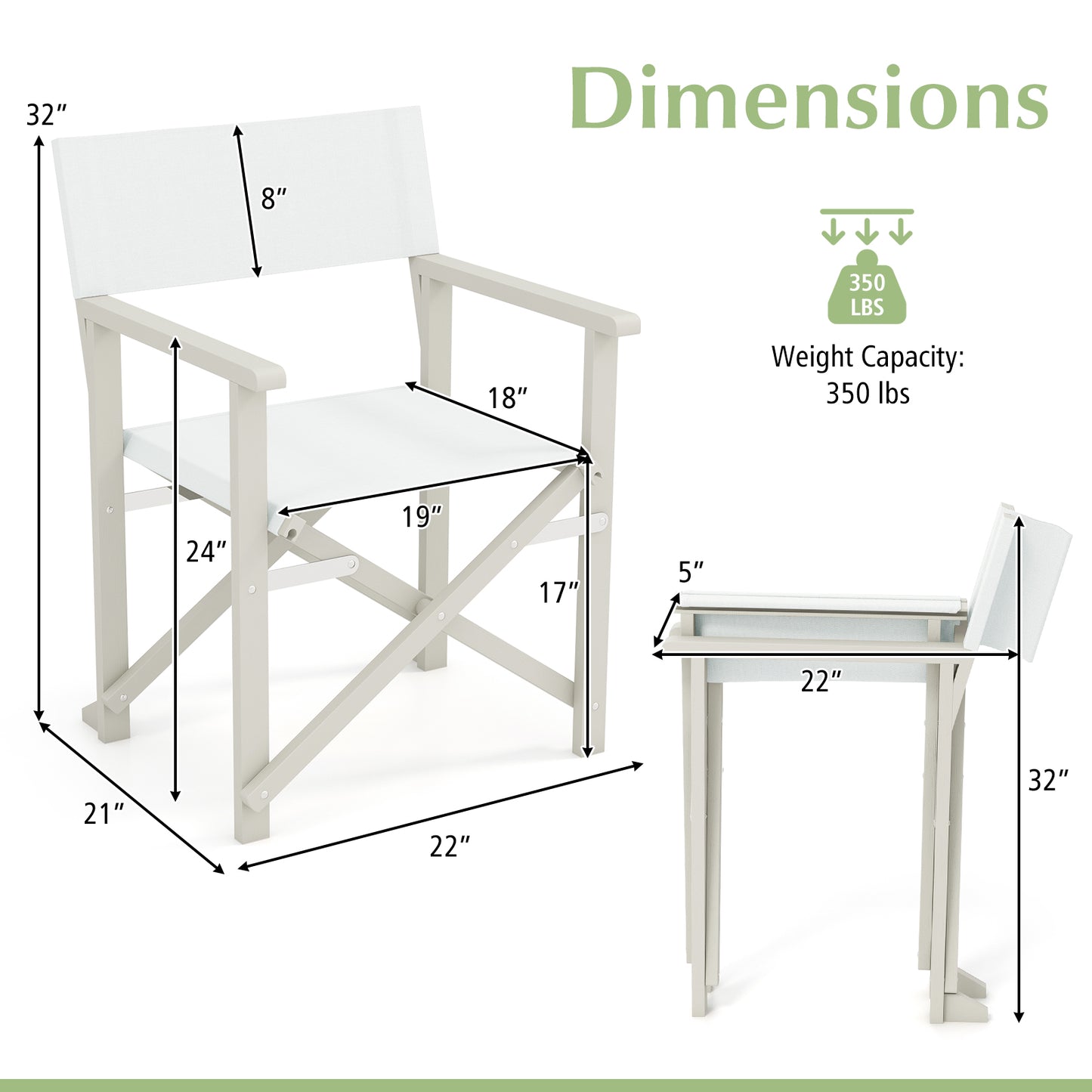 Folding Director Chair with Acacia Wood Frame - Off White