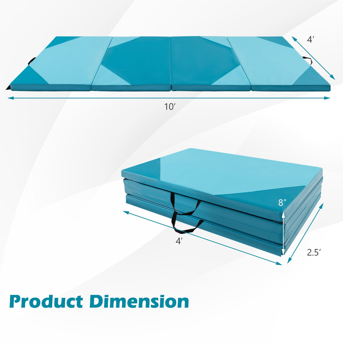 10 Feet x 4 Feet x 2 Inch Folding Exercise Mat with Hook and Loop Fasteners
