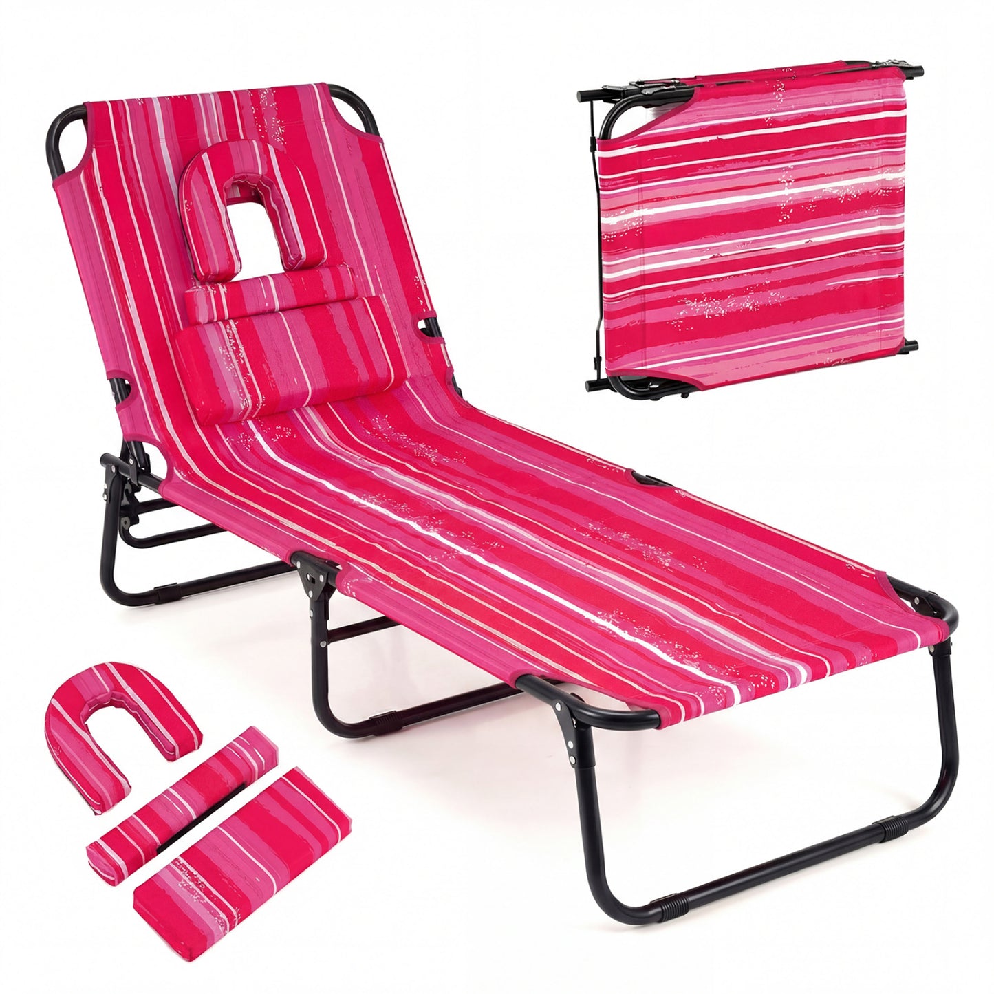 Folding Tanning Chair with Face Hole & 3 Removable Pillows