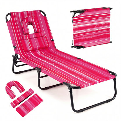Folding Tanning Chair with Face Hole & 3 Removable Pillows