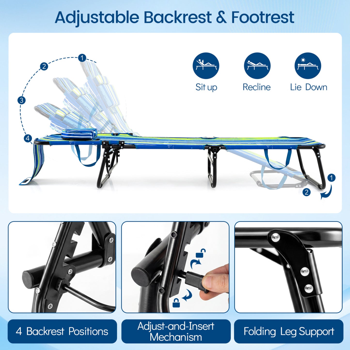 Folding Tanning Chair with Face Hole & 3 Removable Pillows