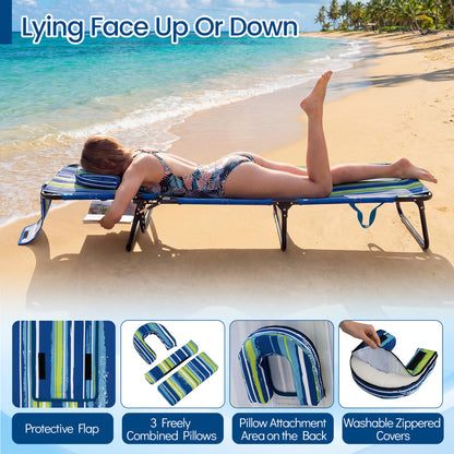 Folding Tanning Chair with Face Hole & 3 Removable Pillows