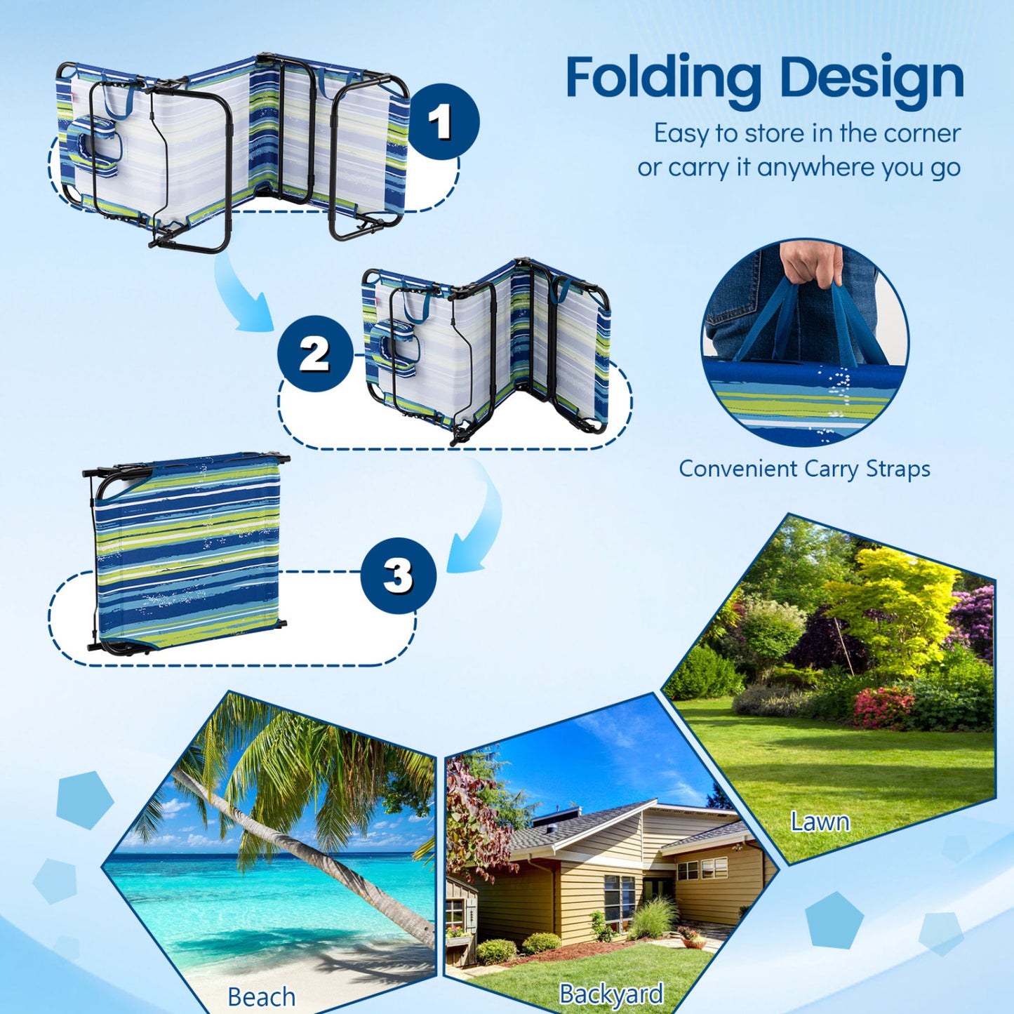 Folding Tanning Chair with Face Hole & 3 Removable Pillows