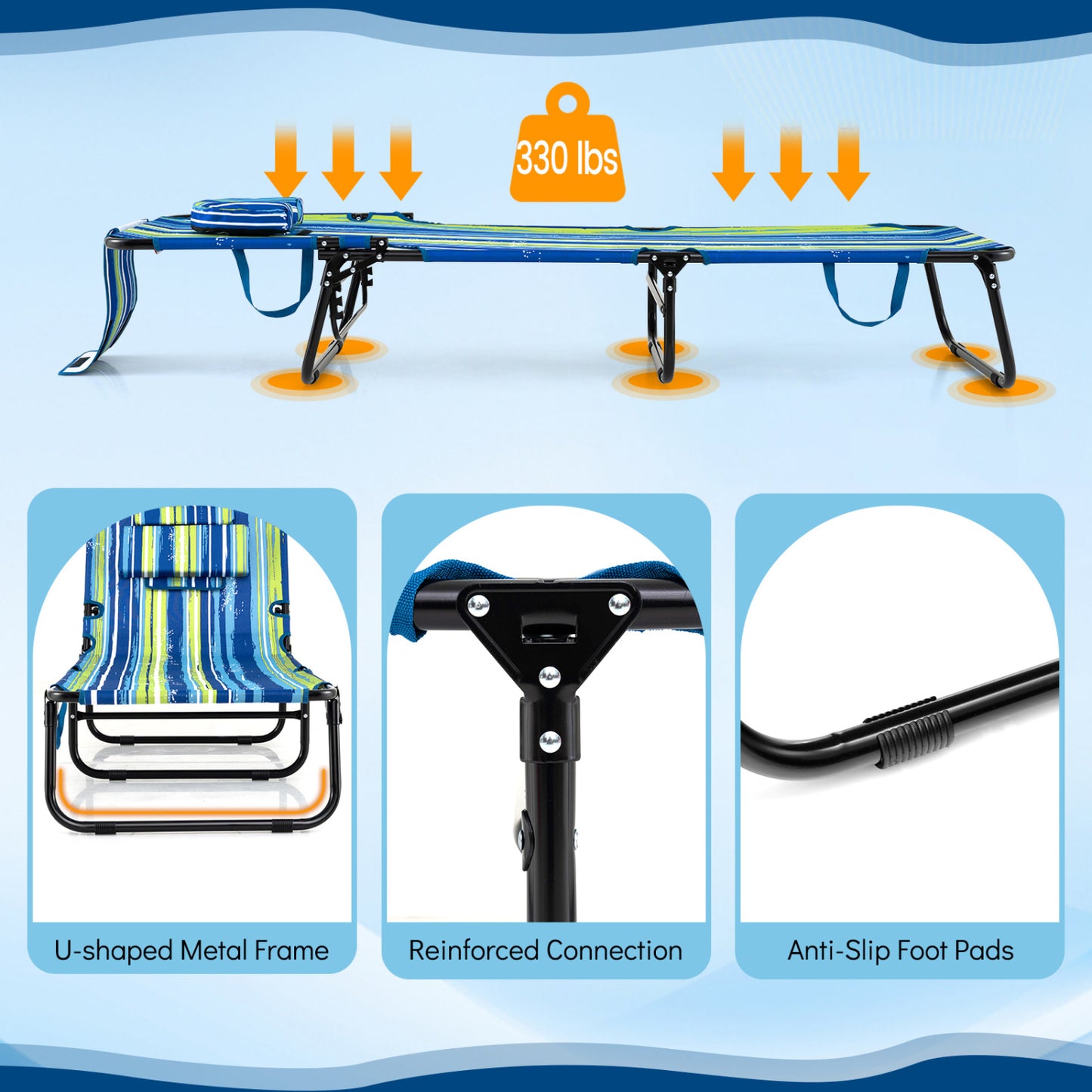 Folding Tanning Chair with Face Hole & 3 Removable Pillows