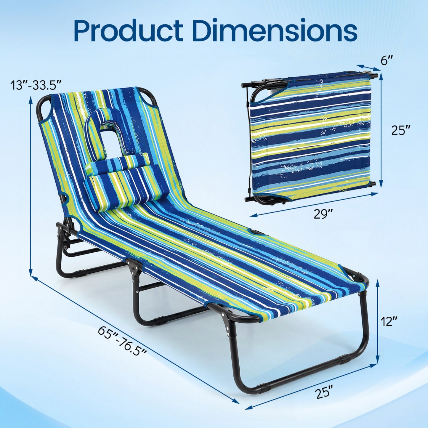 Folding Tanning Chair with Face Hole & 3 Removable Pillows
