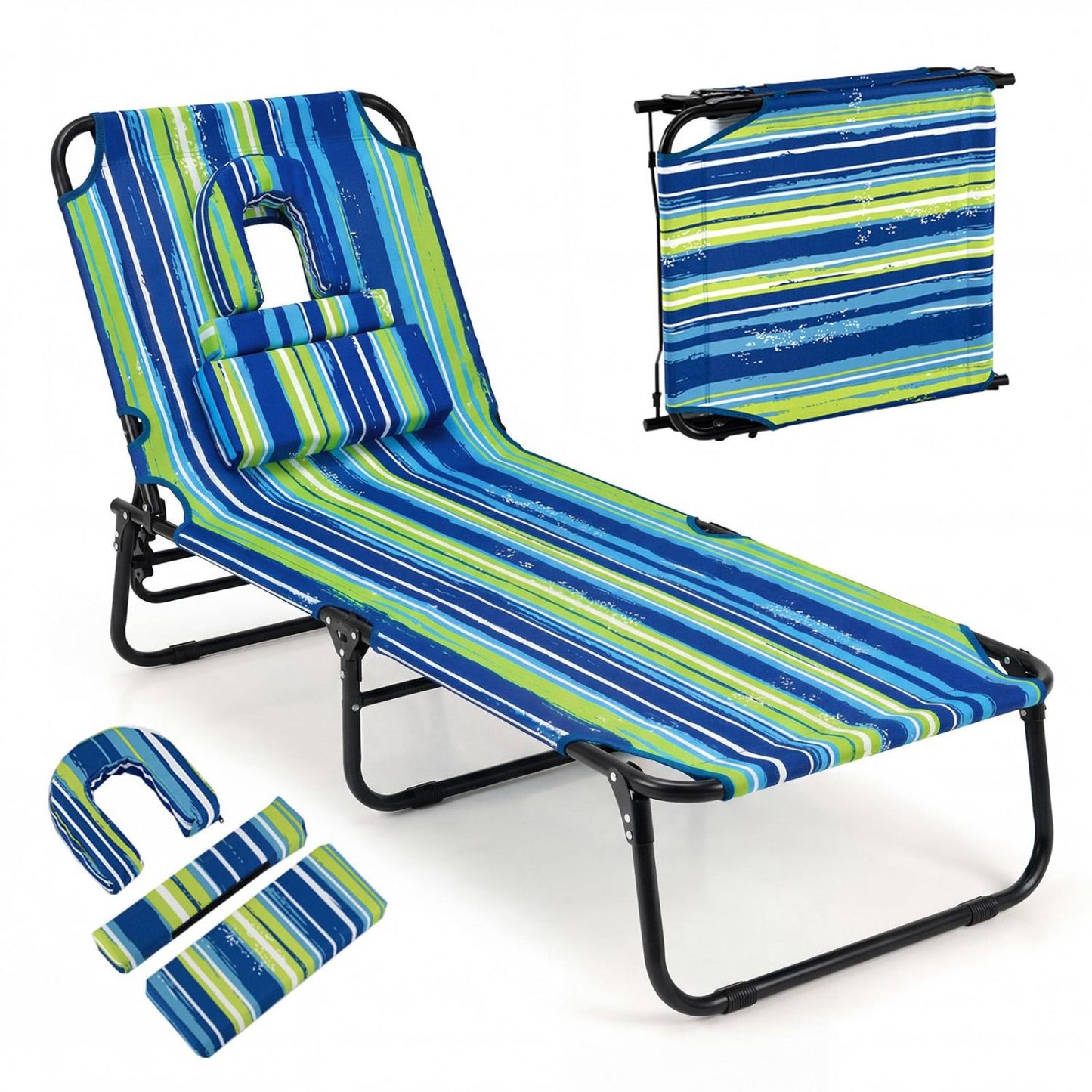 Folding Tanning Chair with Face Hole & 3 Removable Pillows