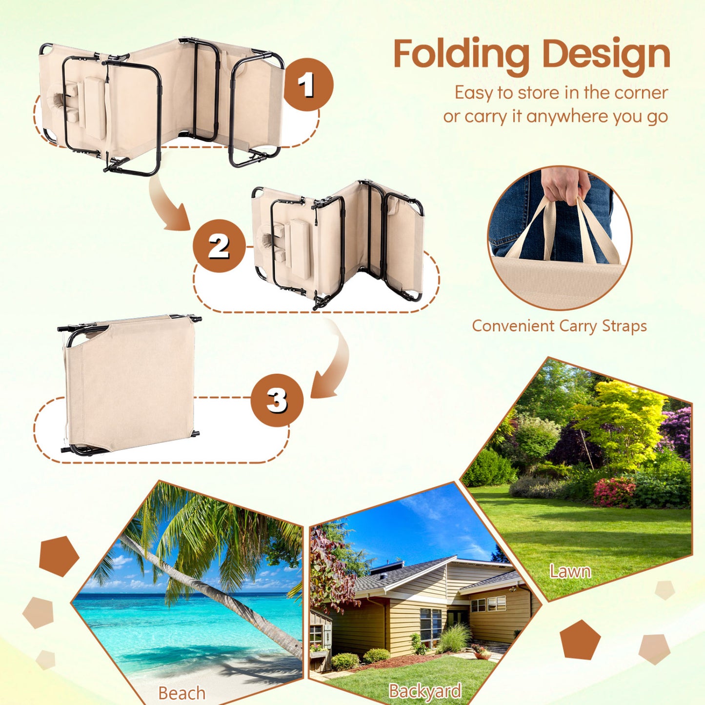 Folding Tanning Chair with Face Hole & 3 Removable Pillows