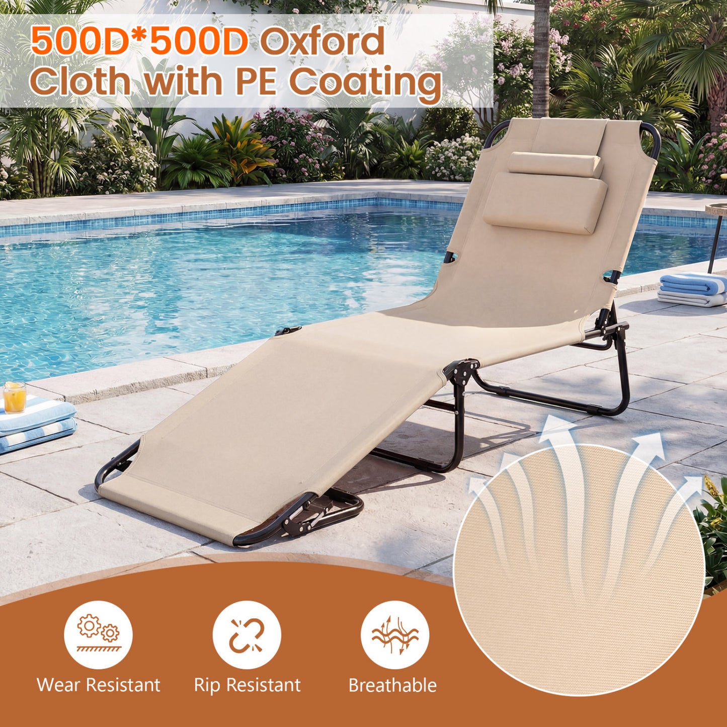 Folding Tanning Chair with Face Hole & 3 Removable Pillows