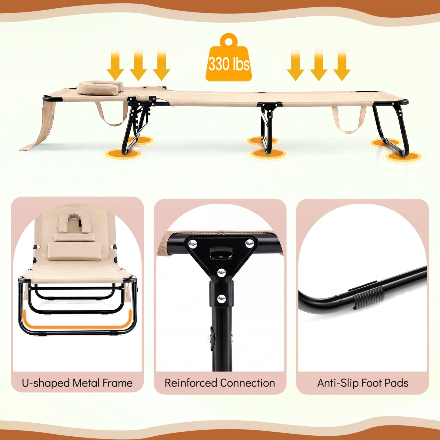 Folding Tanning Chair with Face Hole & 3 Removable Pillows