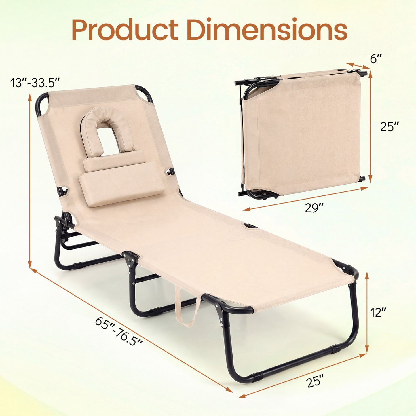 Folding Tanning Chair with Face Hole & 3 Removable Pillows