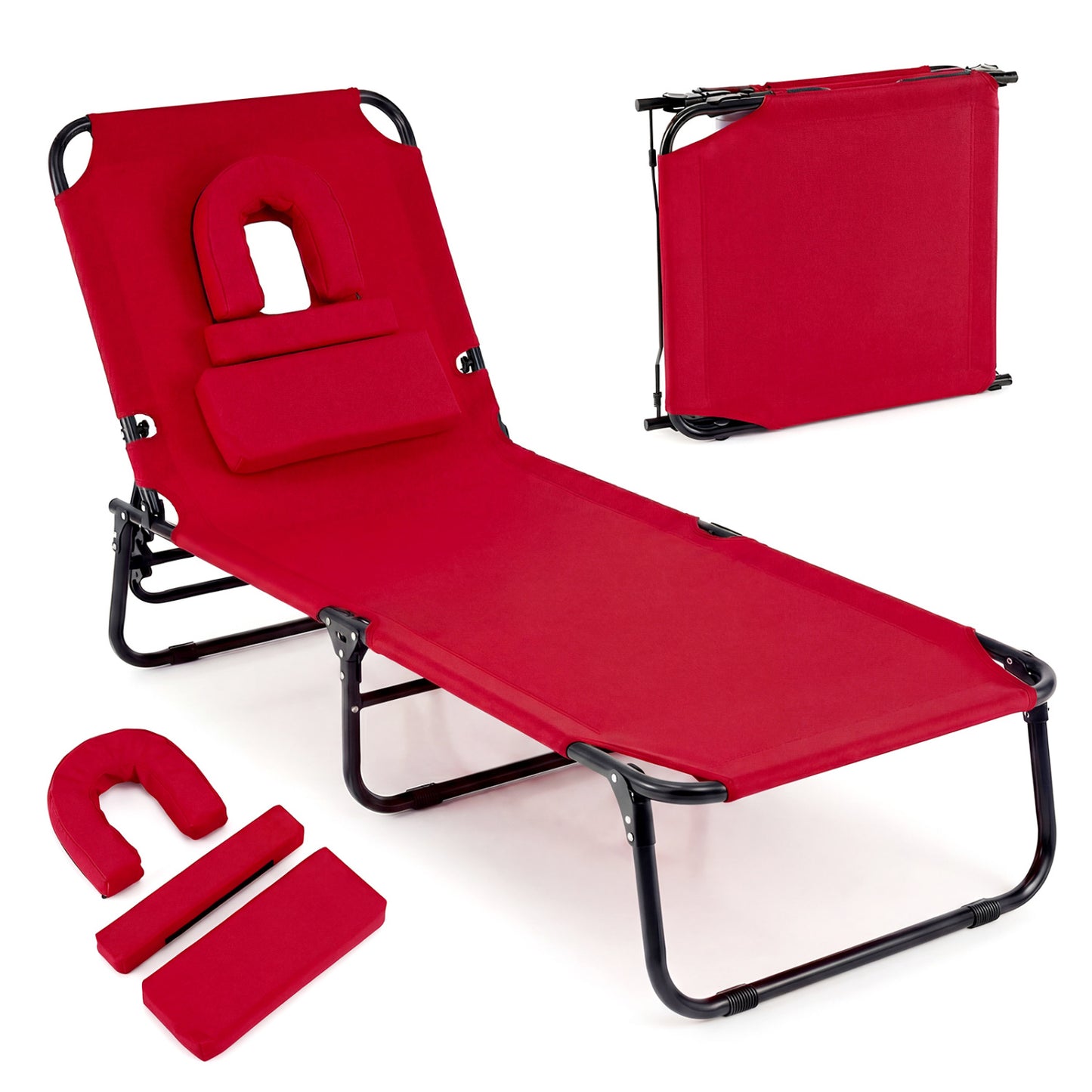 Folding Tanning Chair with Face Hole & 3 Removable Pillows