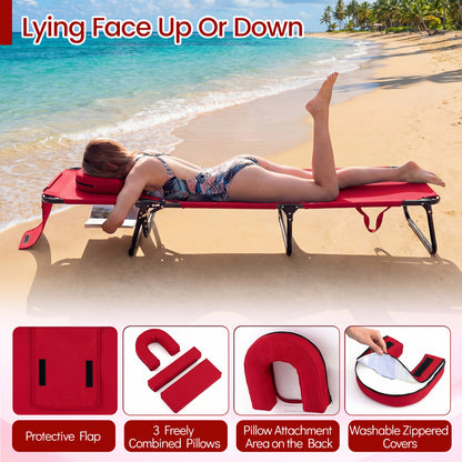 Folding Tanning Chair with Face Hole & 3 Removable Pillows