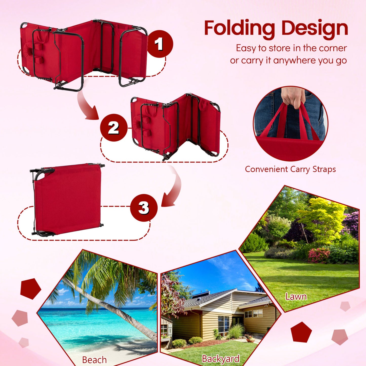Folding Tanning Chair with Face Hole & 3 Removable Pillows