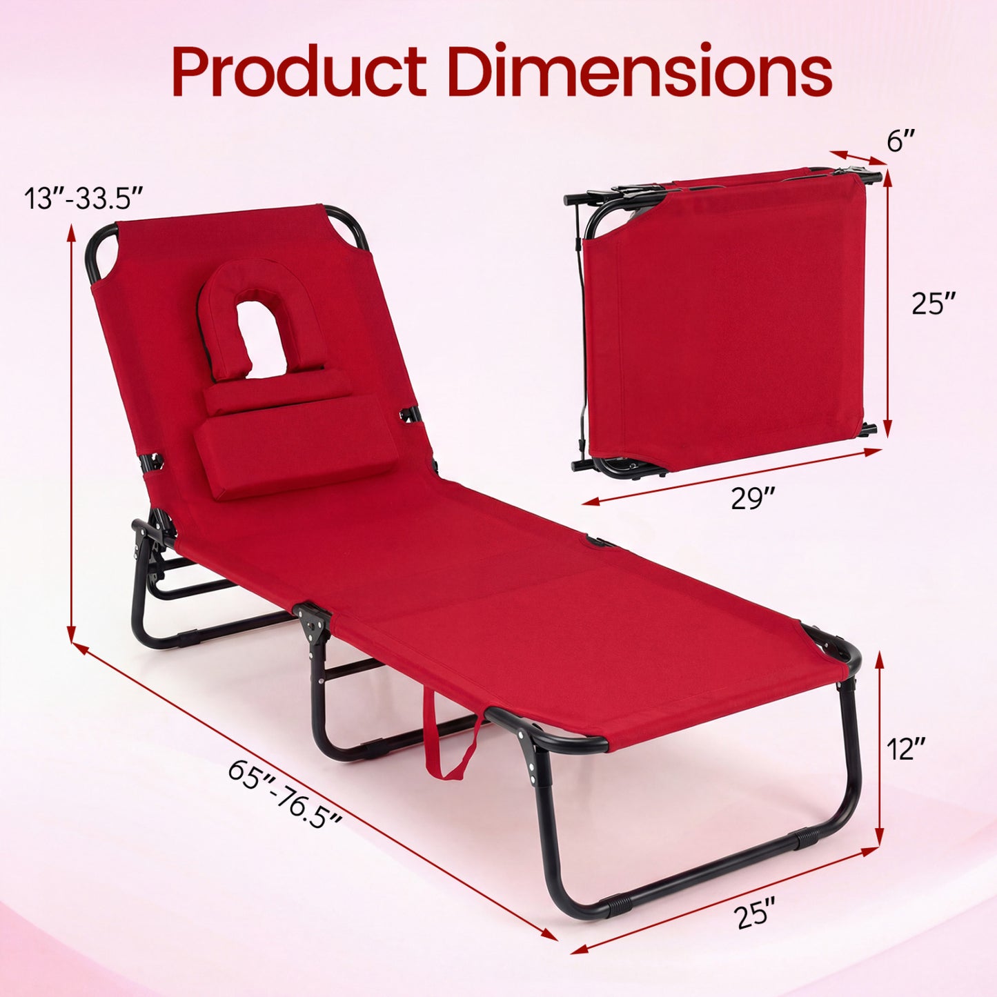 Folding Tanning Chair with Face Hole & 3 Removable Pillows