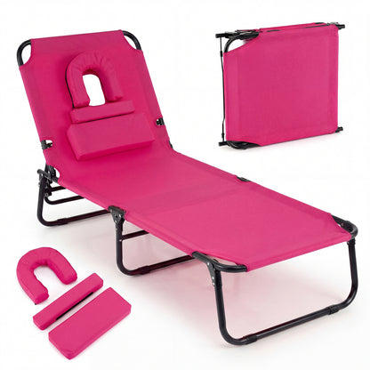Folding Tanning Chair with Face Hole & 3 Removable Pillows