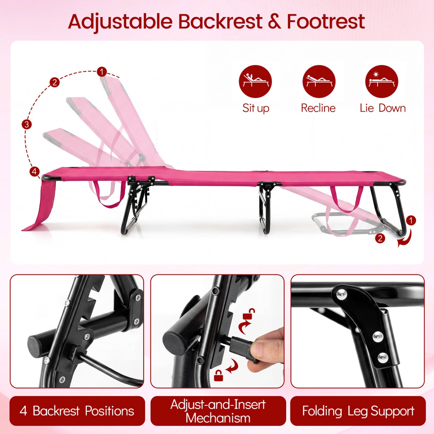 Folding Tanning Chair with Face Hole & 3 Removable Pillows